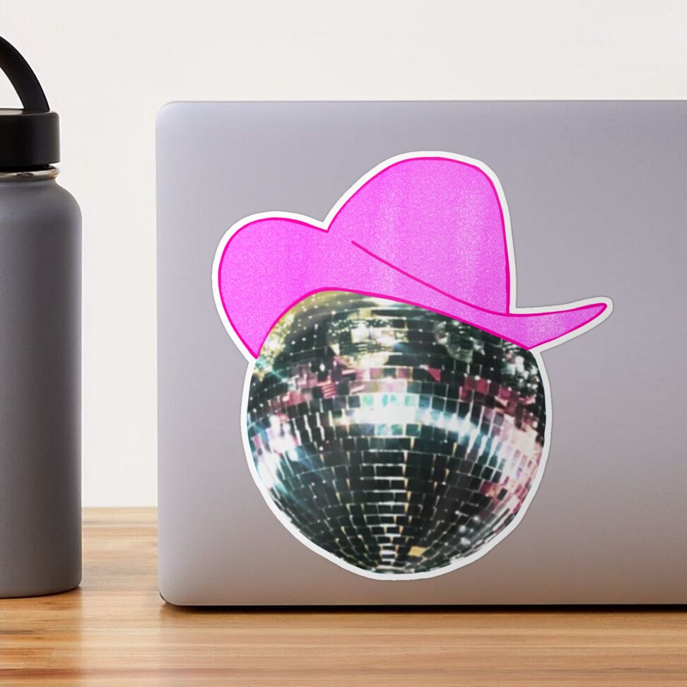 Sparkly pink cowgirl hat disco ball Sticker for Sale by Malerie Green