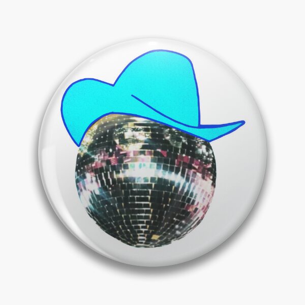 Button for Sale mit Sparkly Pink Cowgirl Hut Discokugel von Malerie Green
