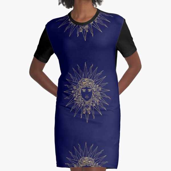 Sun amblem blue/gold. Graphic T-Shirt Dress