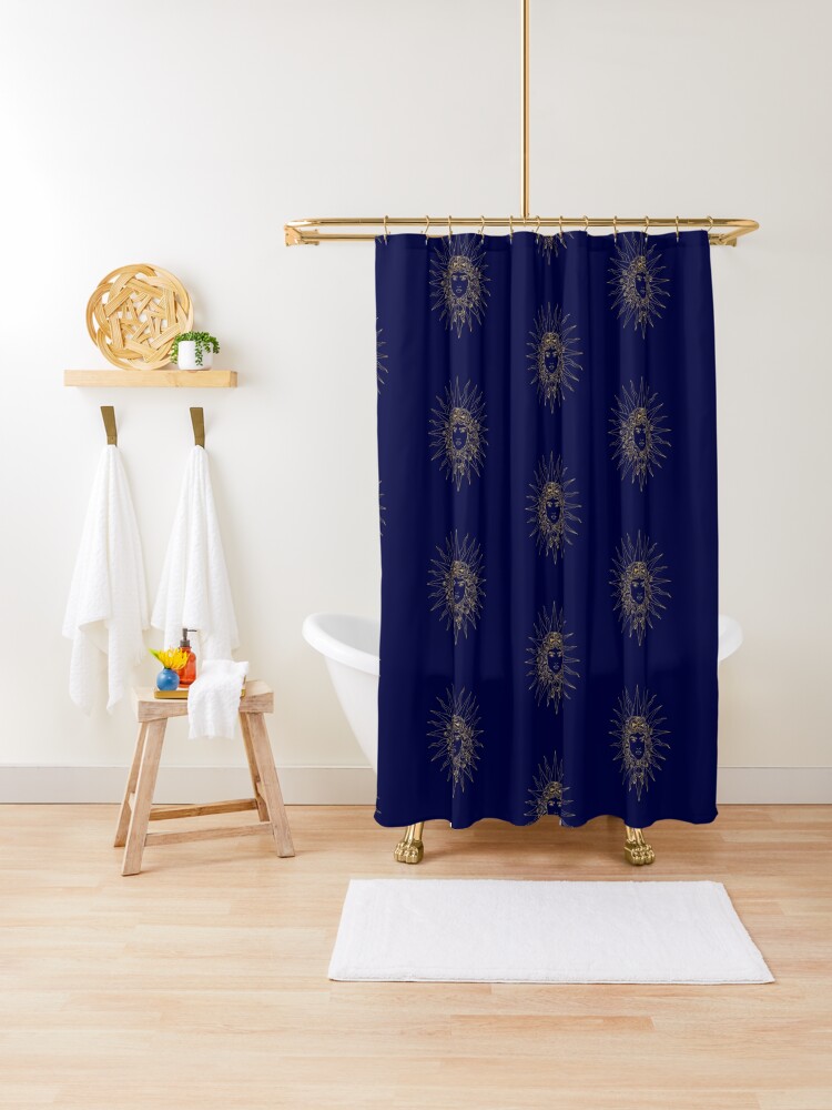 blue and gold shower curtain