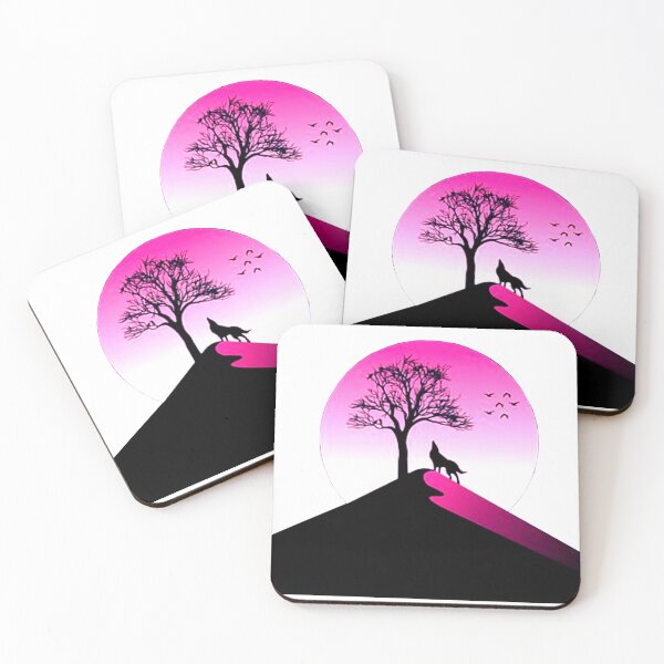 Item preview,  Cool Pink Moon wolf tree and mountain Art.  designed and sold by BEAUTY ⭐⭐⭐⭐⭐.