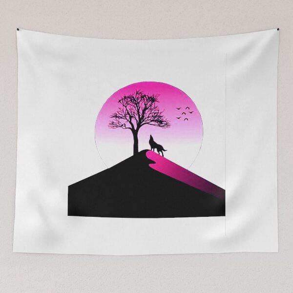 Item preview,  Cool Pink Moon wolf tree and mountain Art.  designed and sold by BEAUTY ⭐⭐⭐⭐⭐.