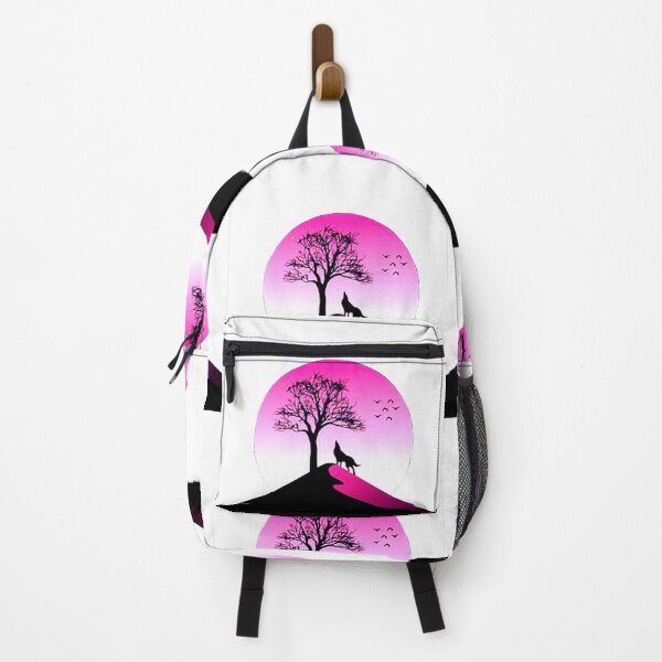 Item preview, Cool Pink Moon wolf tree and mountain Art. designed and sold by BEAUTY ⭐⭐⭐⭐⭐.