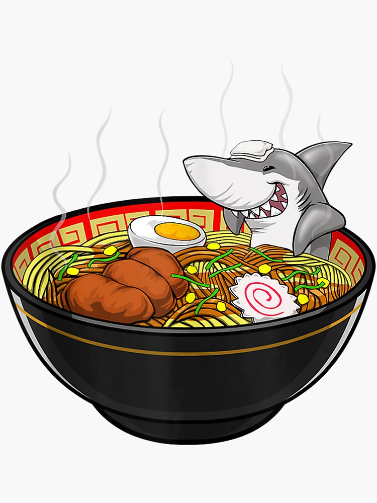 "Shark Ramen Bath Japanese Instant Noodle Foodie" Sticker for Sale by PavelKonopat Redbubble