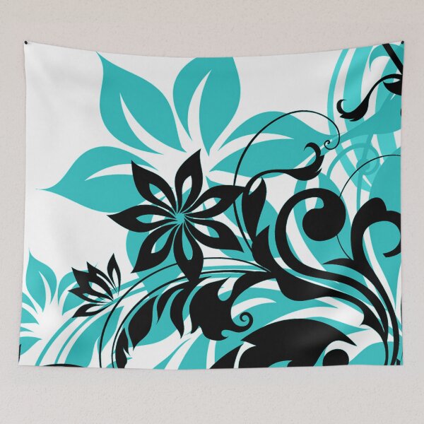 Aperçu de l'œuvre Art floral noir turquoise créée et vendue par Tshirtstory.