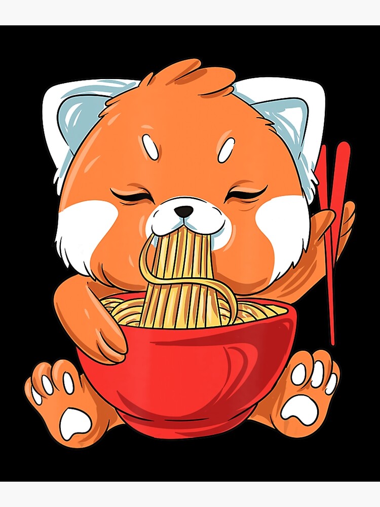 "Japanese Noodles Red Panda Eating Ramen" Art Print for Sale by