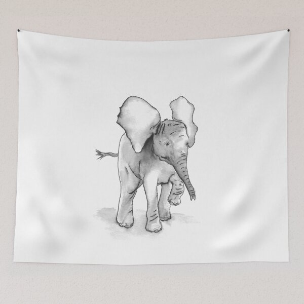 Item preview, Baby Elephant in Ink and Wash Technique designed and sold by HeartwoodStudio.