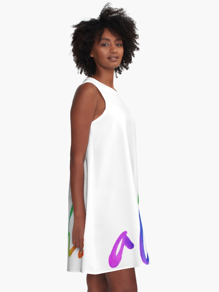 Alternate view of Aloha - Tropical Lettering - Sails and Waves Calligraphy on White - Hawaii Hawai'i A-Line Dress