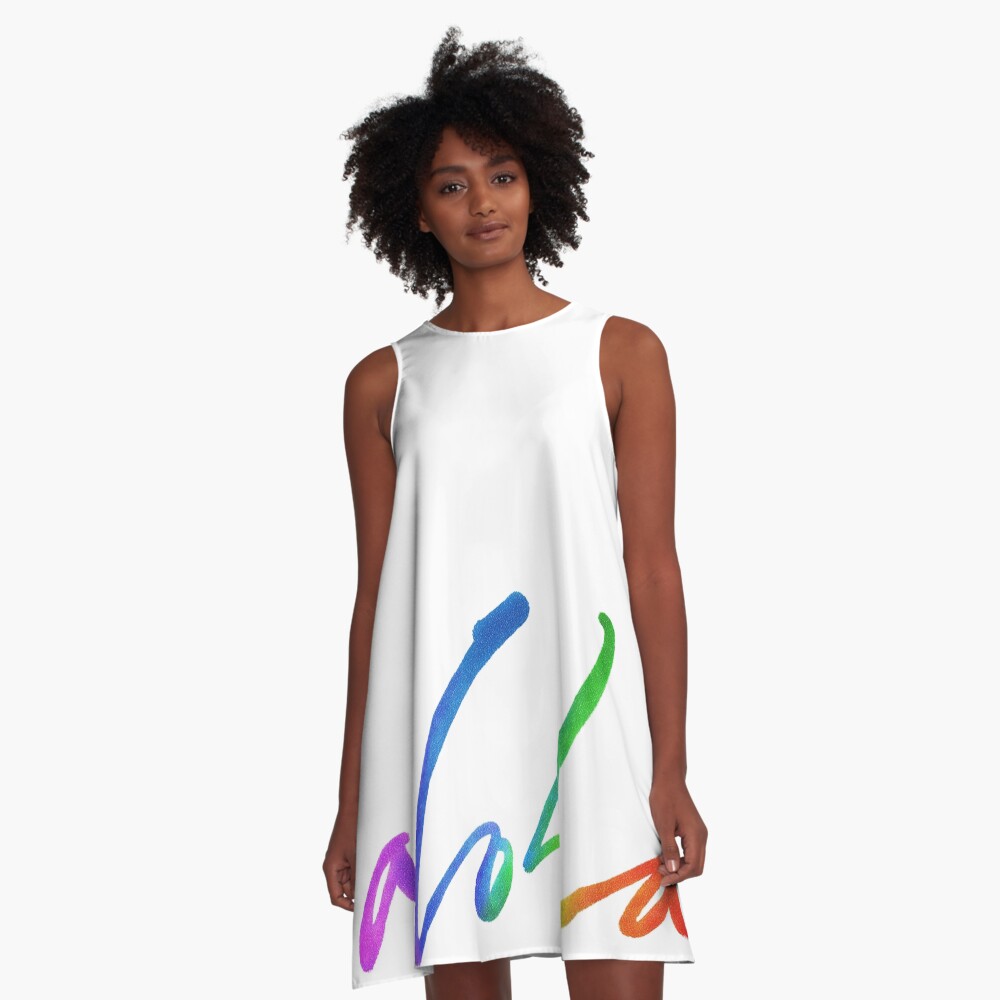 Aloha - Tropical Lettering - Sails and Waves Calligraphy on White - Hawaii Hawai'i A-Line Dress