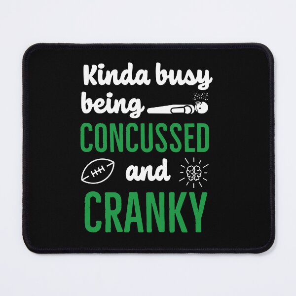 Item preview, concussion, football head injury, funny self deprecating, traumatic brain injury awareness month, TBI, concussed themed design on a T-shirt, sticker, and mug designed and sold by smichaeliv.
