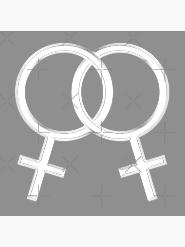 Two Interlocking Female Symbols (white design - grey background) by Gay-Pride-Depot