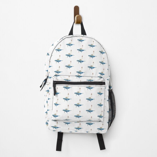 Item preview, Blue Whale with lighthouse on the back. Watercolor Illustration designed and sold by HappyNoireArt.