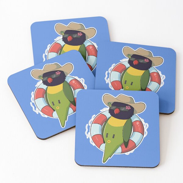 Item preview, Summer vibes masked lovebird floating on innertube designed and sold by Lovebirbs.