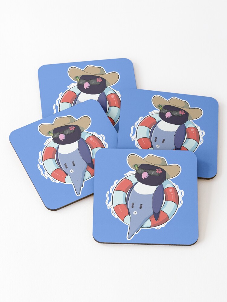 Thumbnail 1 of 5, Coasters (Set of 4), Summer vibes masked violet mutation lovebird floating on innertube designed and sold by Lovebirbs.