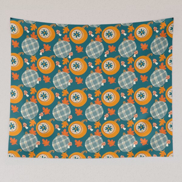 Item preview, Buffalo plaid pumpkins - blue background designed and sold by Lucy989.