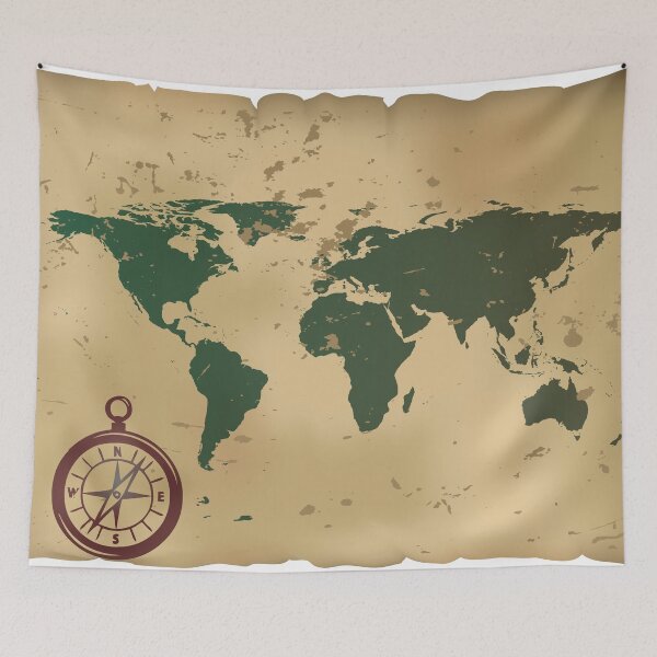 Item preview, Vintage World Map With Rustic Compass designed and sold by risingrocket.