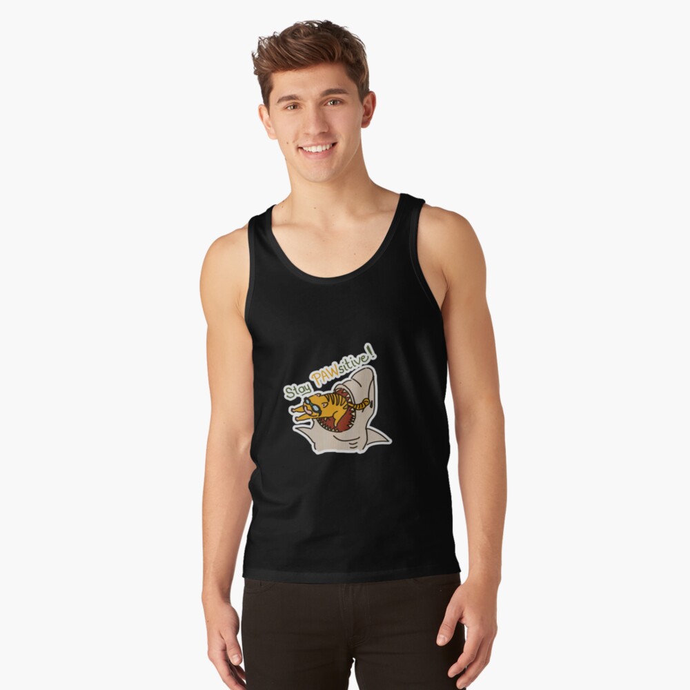 Discover Stay Positive Funny Retro Shark Attack Comedy Tank Top