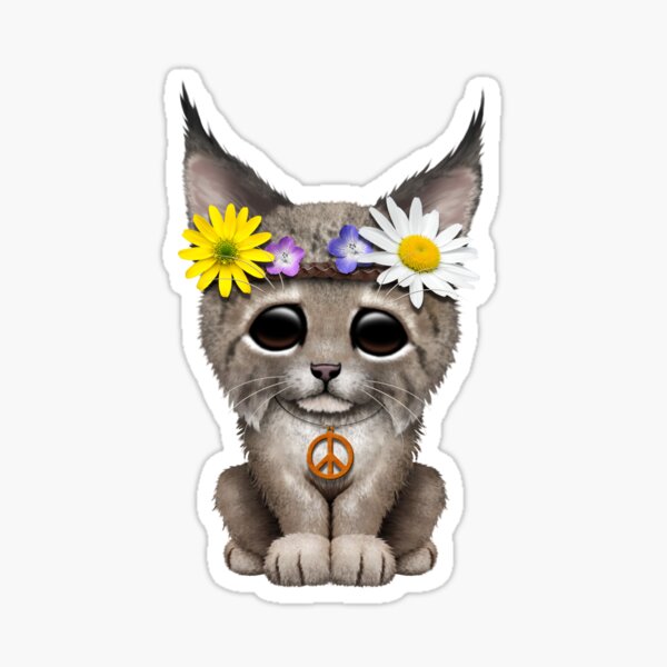 Cute Hippie Lynx Cub on Pink Sticker