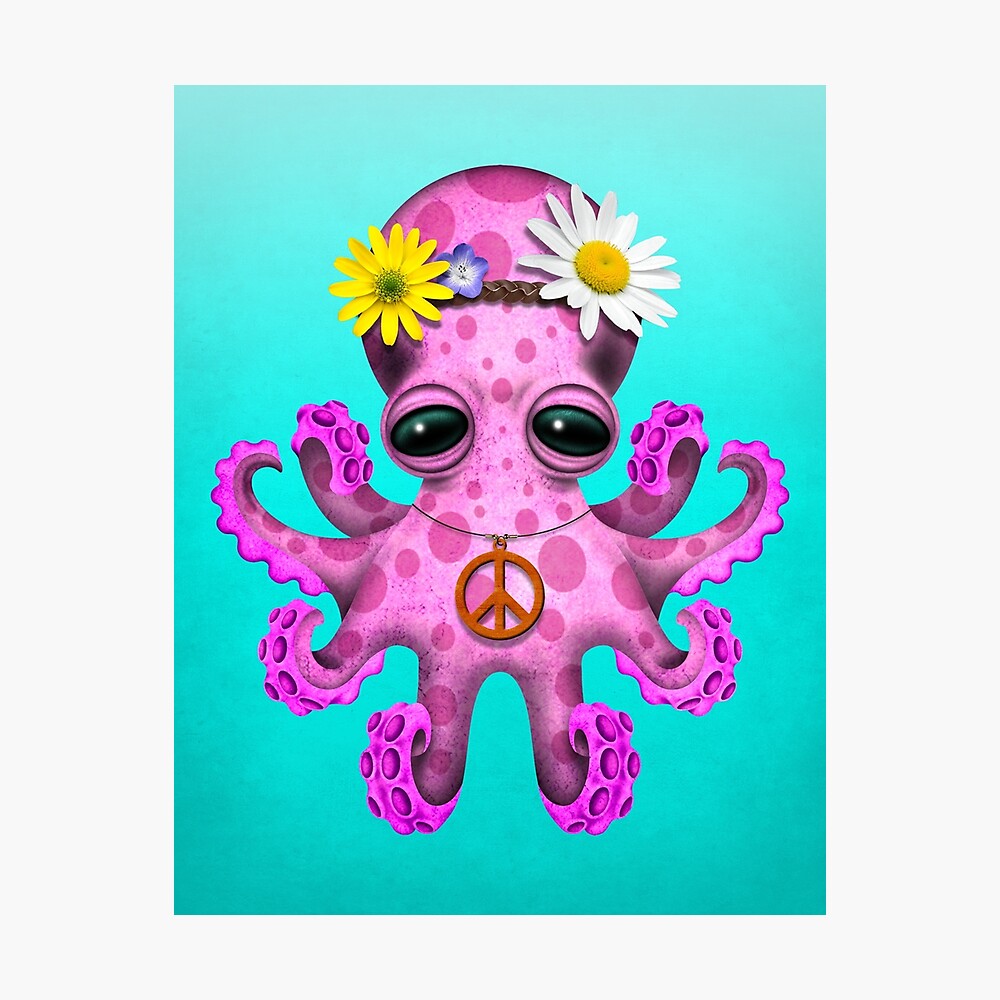 "Cute Pink Baby Octopus Hippie" Photographic Print by JeffBartels