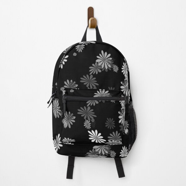 Item preview, Crazy Daisy Grayscale Floral Design on a Black Background, Large Sized Repeating Pattern designed and sold by Nicolette Olivier.