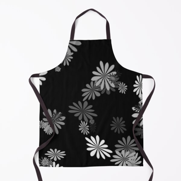 Item preview, Crazy Daisy Grayscale Floral Design on a Black Background, Large Sized Repeating Pattern designed and sold by Nicolette Olivier.