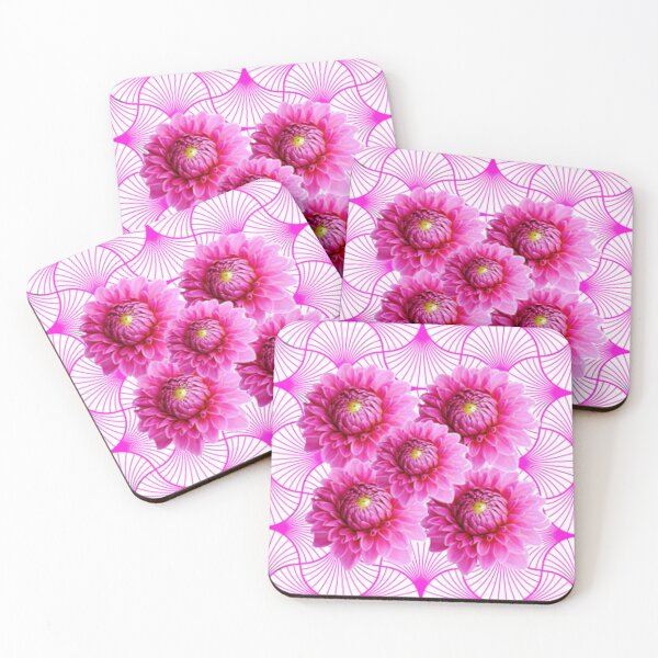 Item preview, FUCHSIA DAHLIA FLOWERS GEOMETRIC PATTERN PINK ART  designed and sold by sharlesart.