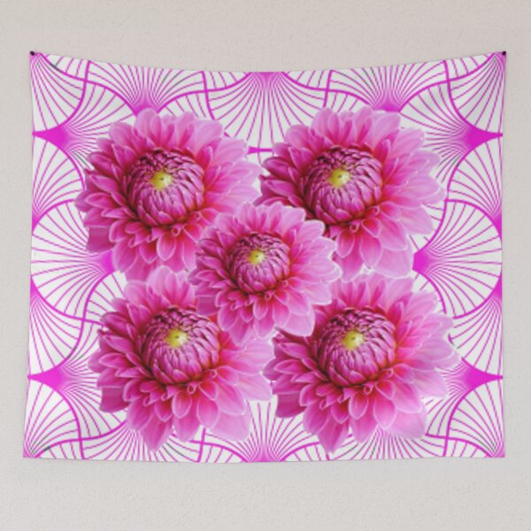 Item preview, FUCHSIA DAHLIA FLOWERS GEOMETRIC PATTERN PINK ART  designed and sold by sharlesart.