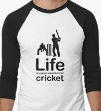Cricket v Life - Black Graphic Men's Baseball ¾ T-Shirt