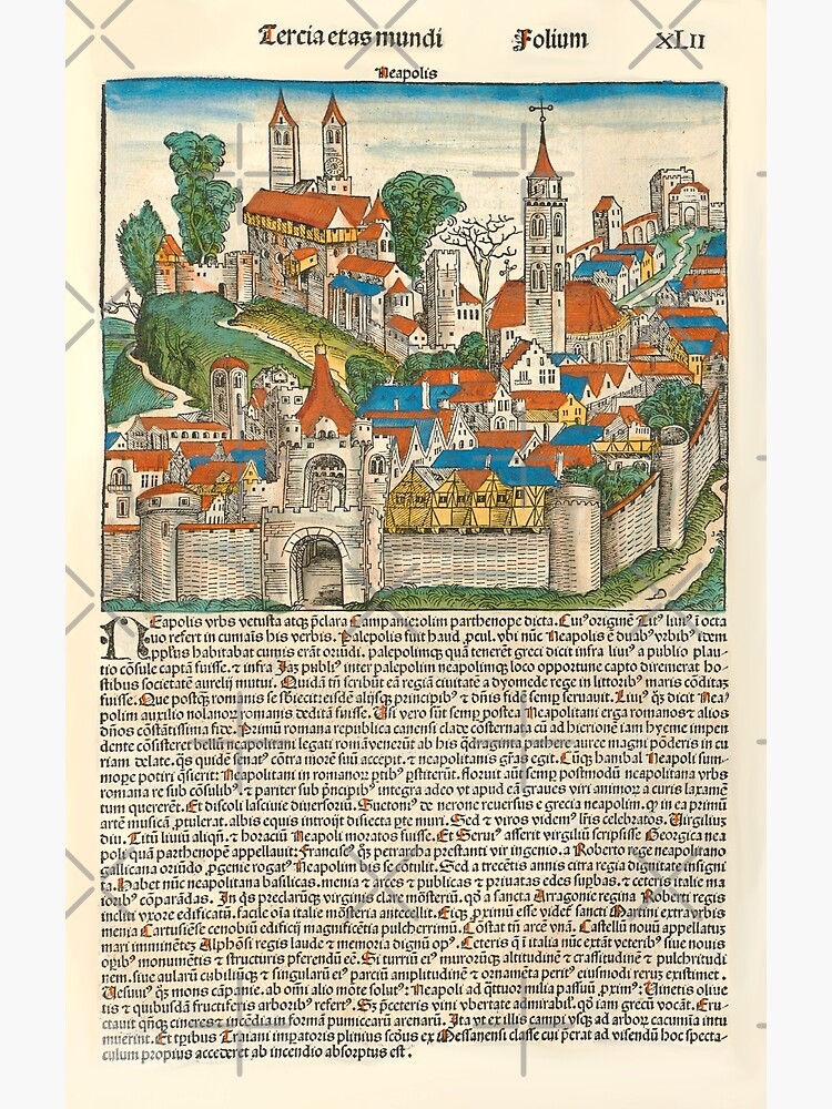 Disover Naples, Napoli, Neapolis, Italy - The Nuremberg Chronicle, 1493 - Middle Ages Manuscript Old Printed Book Premium Matte Vertical Poster