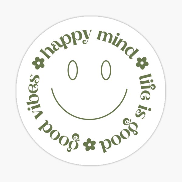 Happy Mind Green Smiley Face Sticker for Sale by Livey Grace