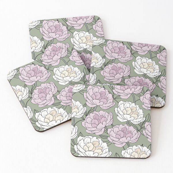 Item preview, The white and pink peonies in a lovely pattern pale green background designed and sold by marina63.
