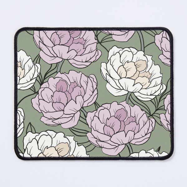 Item preview, The white and pink peonies in a lovely pattern pale green background designed and sold by marina63.