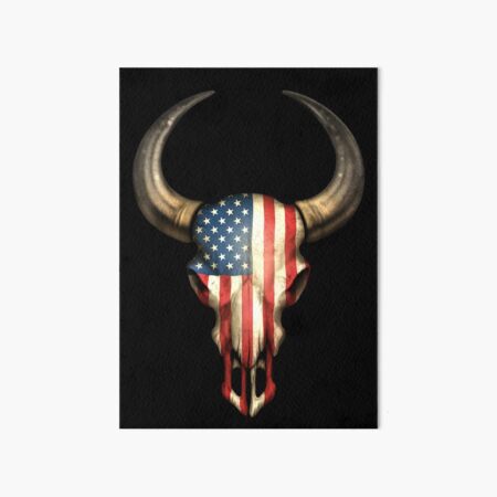Junior's Design By Humans July 4th American Flag Bull Horns Skull