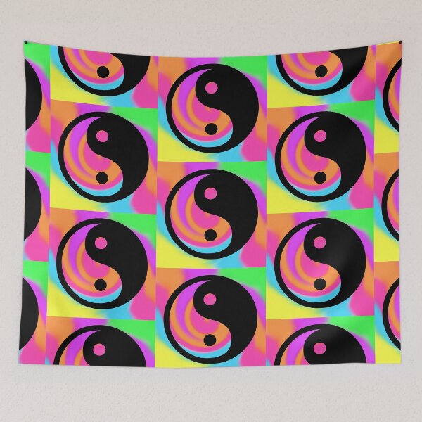 Item preview, Black Yin Yang Taijitu Symbol on a Tie Dye Swirl Background, Large Sized Repeating Pattern designed and sold by Nicolette Olivier.