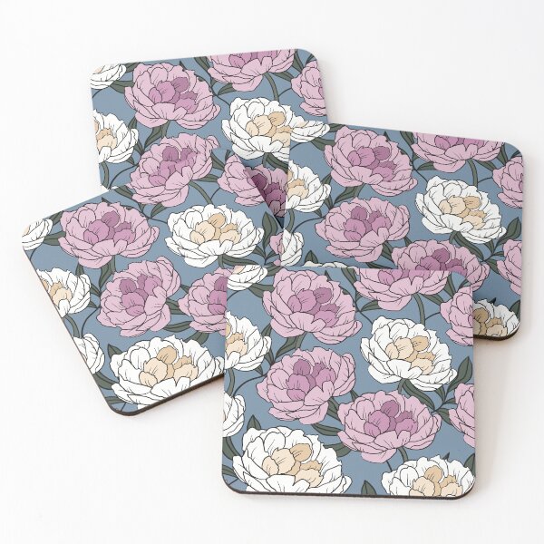 Item preview, The white and pink peonies in a lovely pattern pale blue background designed and sold by marina63.