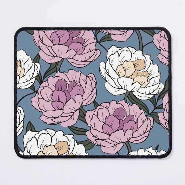 Item preview, The white and pink peonies in a lovely pattern pale blue background designed and sold by marina63.