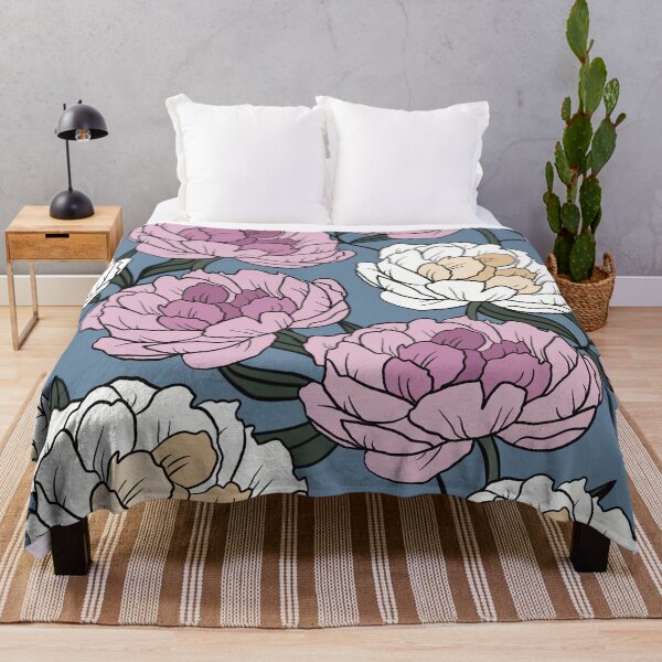 Item preview, The white and pink peonies in a lovely pattern pale blue background designed and sold by marina63.