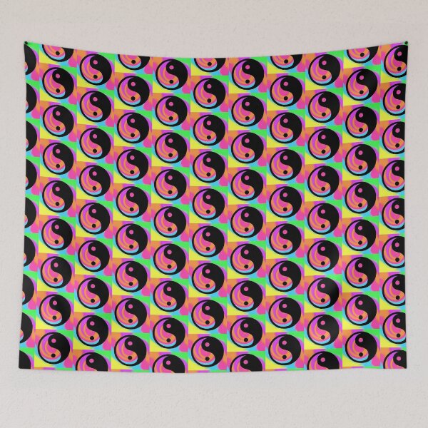 Item preview, Black Yin Yang Taijitu Symbol on a Rainbow Tie Dye Swirl Background Small Sized Repeating Pattern designed and sold by Nicolette Olivier.
