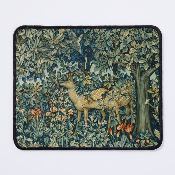 Item preview, GREENERY,TWO DOES AND BIRDS IN FOREST Blue  Green Floral Tapestry designed and sold by BulganLumini.