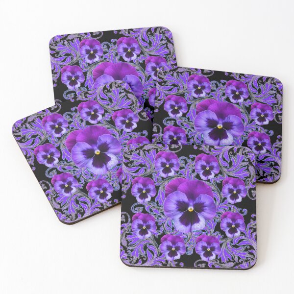 Item preview, ROYAL PURPLE PANSIES BLACK PATTERN ART designed and sold by sharlesart.
