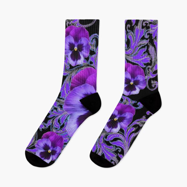 Item preview, ROYAL PURPLE PANSIES BLACK PATTERN ART designed and sold by sharlesart.