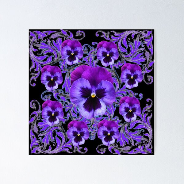 Item preview, ROYAL PURPLE PANSIES BLACK PATTERN ART designed and sold by sharlesart.