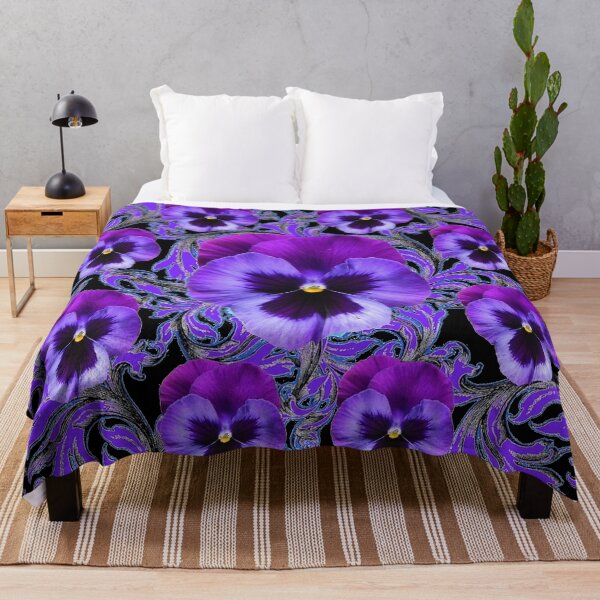 Item preview, ROYAL PURPLE PANSIES BLACK PATTERN ART designed and sold by sharlesart.
