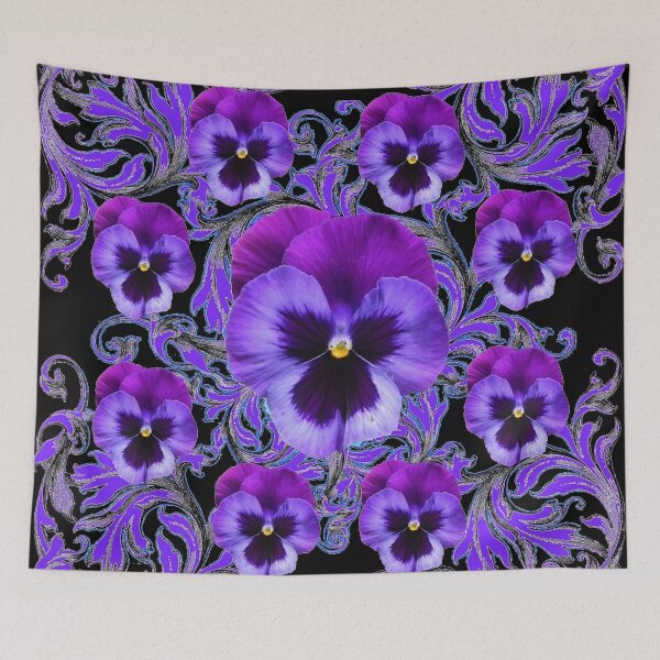 Item preview, ROYAL PURPLE PANSIES BLACK PATTERN ART designed and sold by sharlesart.