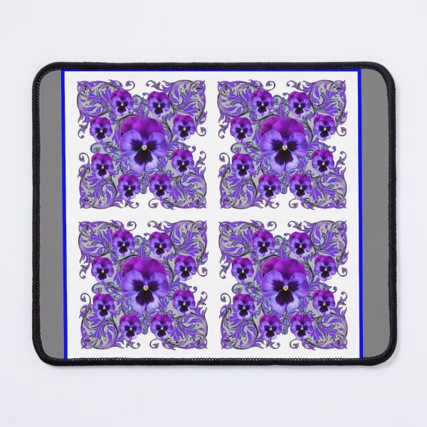 Item preview, ROYAL PURPLE PANSIES WHITE PATTERN GREY ART designed and sold by sharlesart.