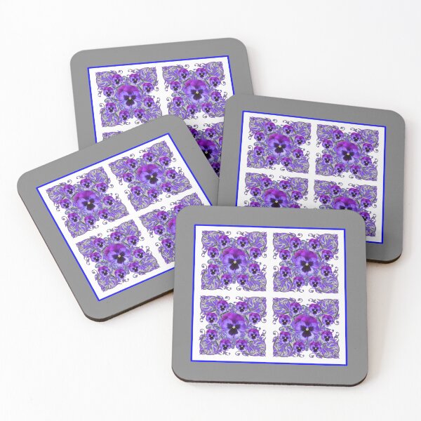 Item preview, ROYAL PURPLE PANSIES WHITE PATTERN  GREY ART designed and sold by sharlesart.