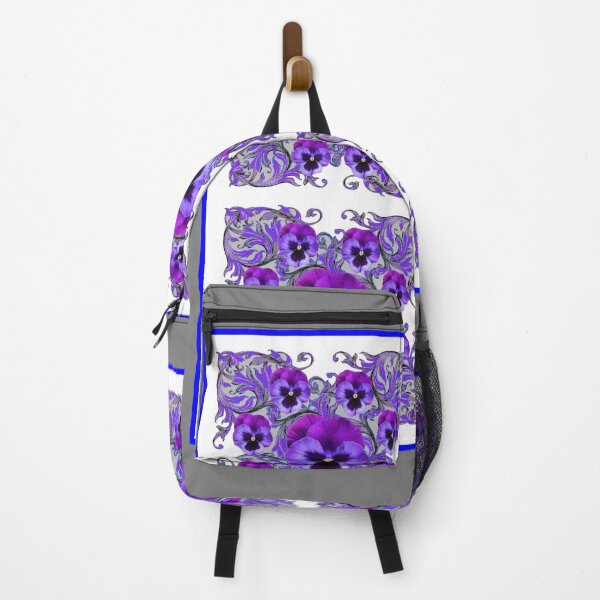 Item preview, ROYAL PURPLE PANSIES WHITE PATTERN GREY ART designed and sold by sharlesart.