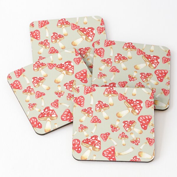 Item preview, Watercolor Mushrooms on Gray Green designed and sold by Cass Noel Studio.