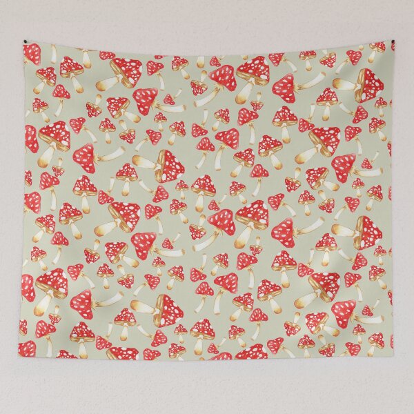 Item preview, Watercolor Mushrooms on Gray Green designed and sold by Cass Noel Studio.