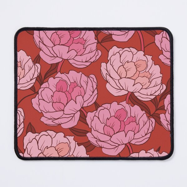 Item preview, The pink peonies in a lovely pattern on a red background designed and sold by marina63.